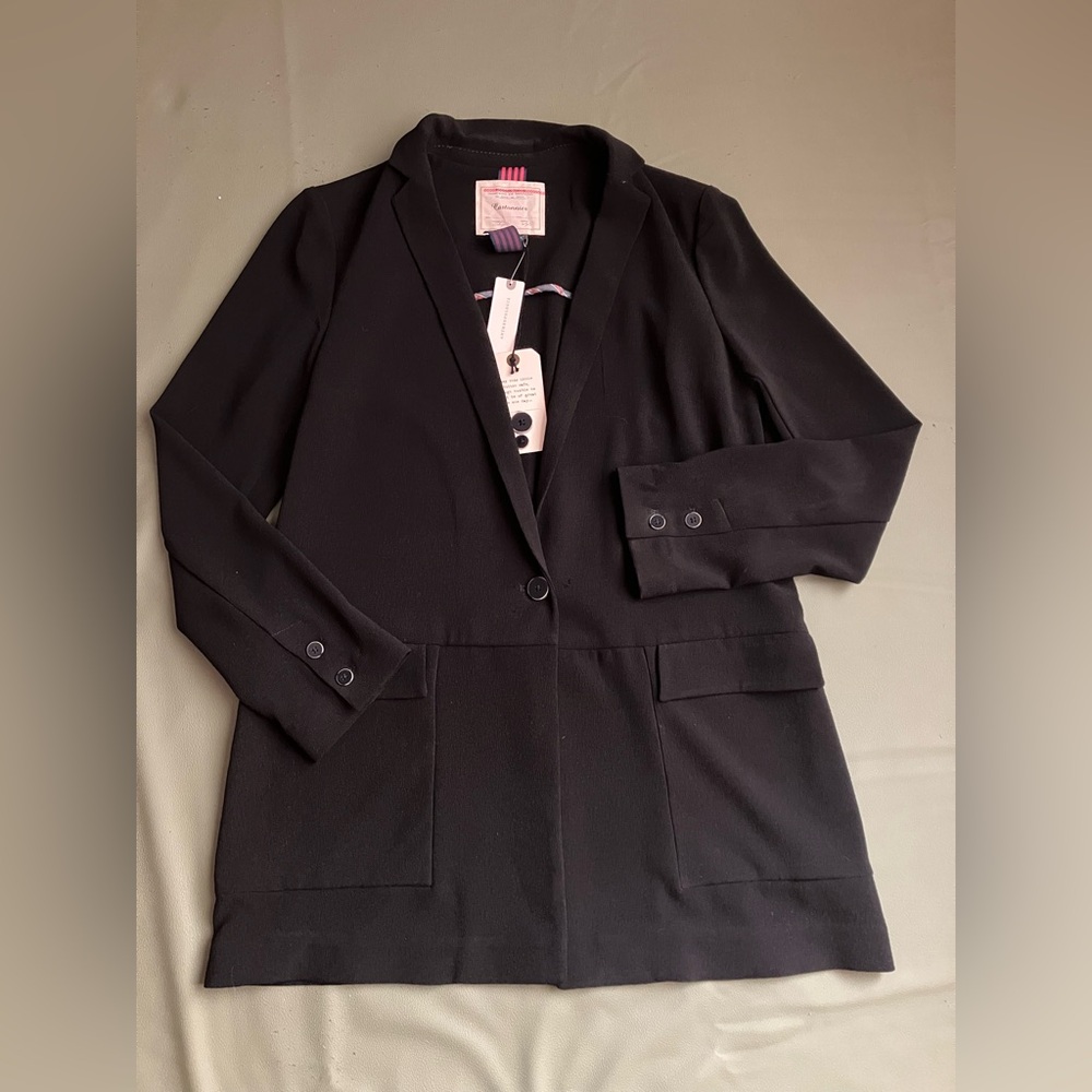 NWT Cartonnier Anthropologie Black Knit Longline Blazer Jacket Medium M
